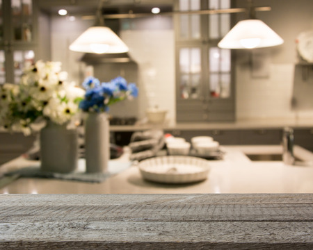 72685977 - blurred background. modern kitchen with tabletop and space for you.