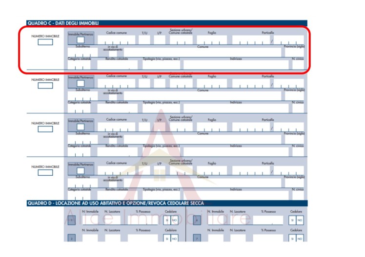 QUADRO C DATI IMMOBILI